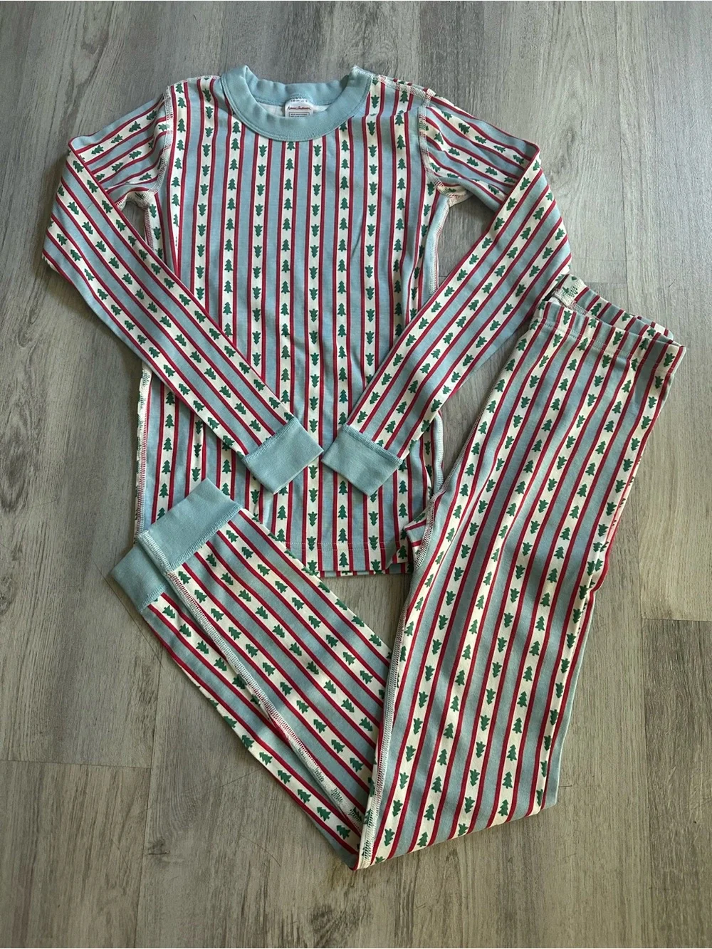 Hanna Andersson Red blue and cream Stripe Tree Pajama Set